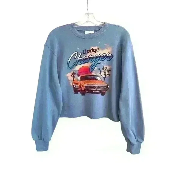 Dodge Wms M Charger Graphic Pullover Sweatshirt Blue Cropped Classic Car Muscle - Picture 2 of 15